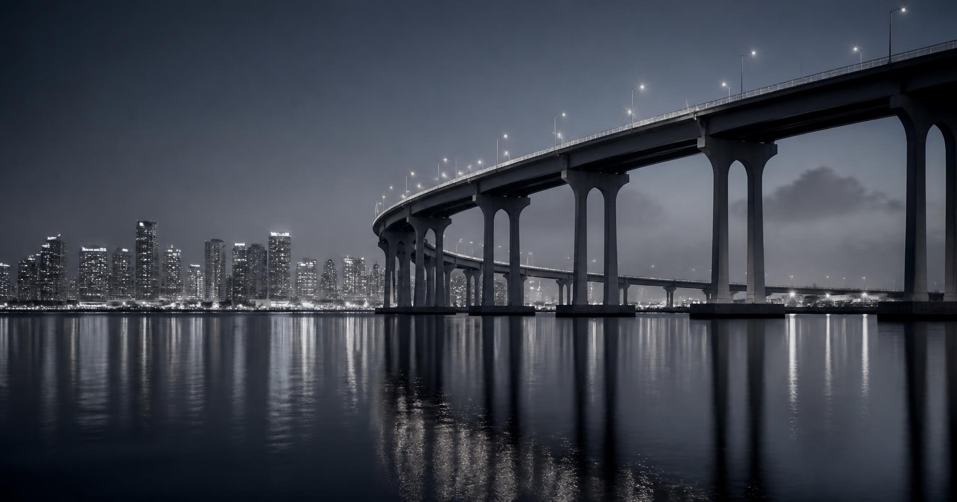Coronado Bridge over San Diego Bay with the downtown skyline